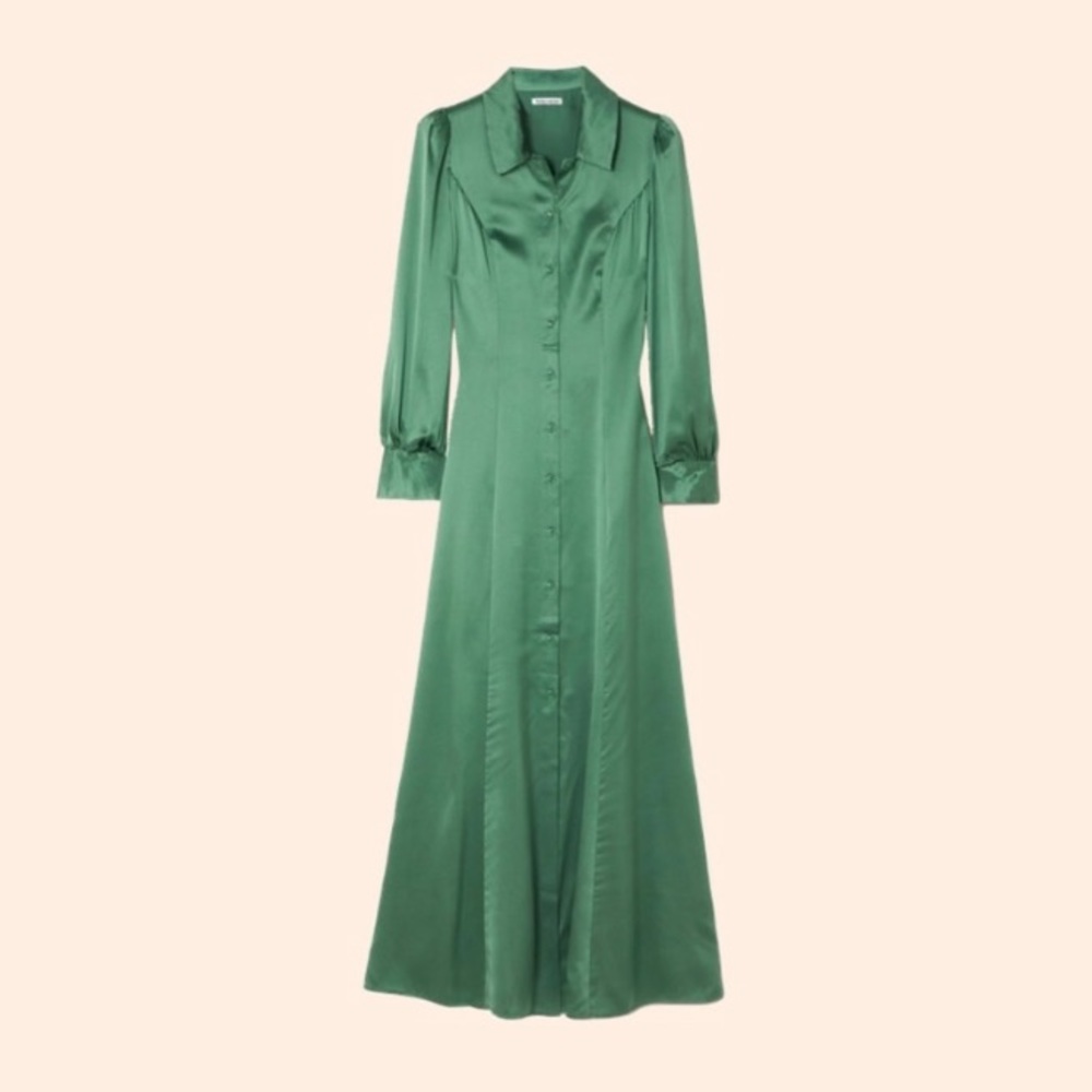 Reformation Catalina Silk Long Sleeve Midi Dress Green